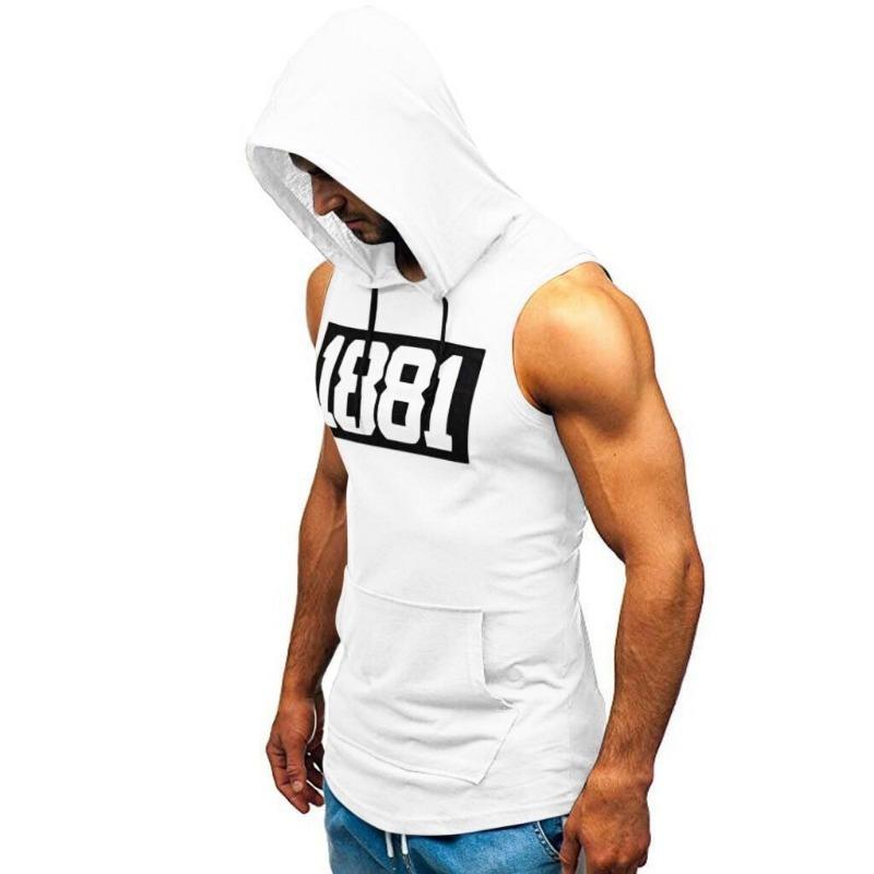 Men's Hooded Tank Tops Gym Workout Training Hoodies Sleeveless Bodybuildng Muscle Cut Off T-Shirt