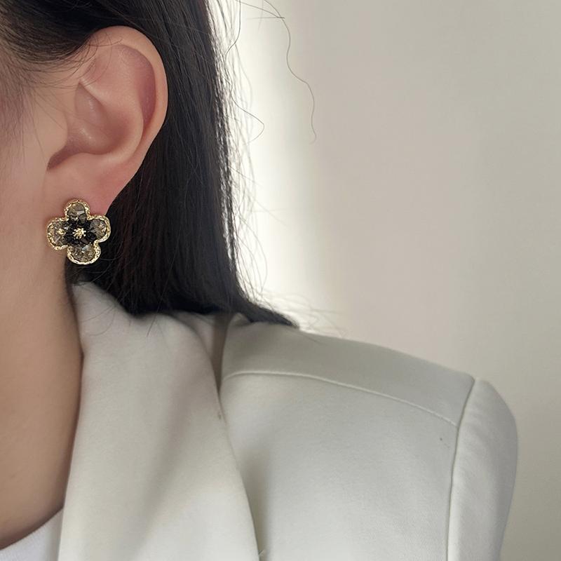 PONYKISS  Sterling Silver 14K Gold Colorful Crystal Flower Stud Earrings for Women Fine  Cute Plant Accessories