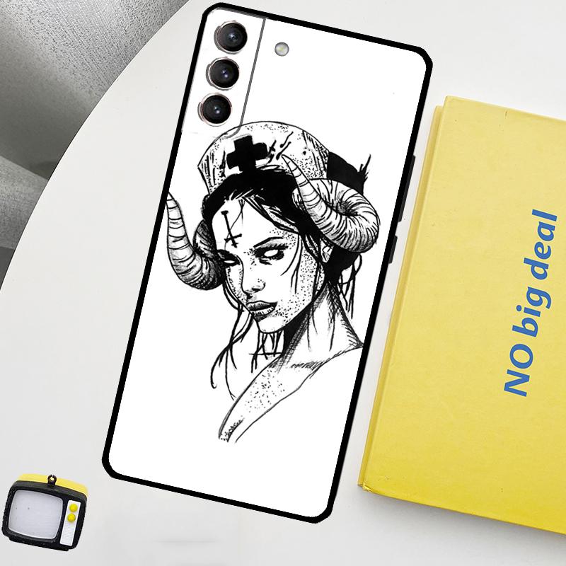 Demon Nun Devil Satan Cross Phone Case For Samsung Galaxy S25 S26 Ultra S21 S22 S23 S24 Ultra S10 S20 Plus S25 FE Cover
