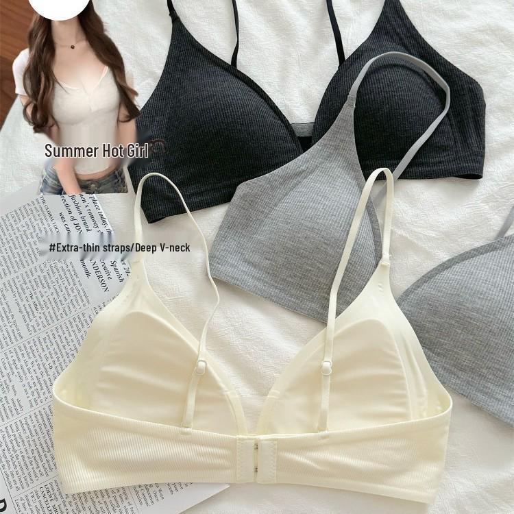 Kang Hou Original Thin Strap French Style Deep V Triangle Bra for Small Chests - Comfortable, Light Summer Wear