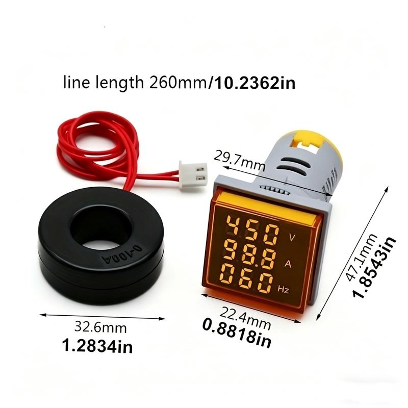 1pc Square LED Digital Voltmeter Ammeter Hertz Meter AC20-500V Signal Lights Voltage Current Frequency Combo Meter
