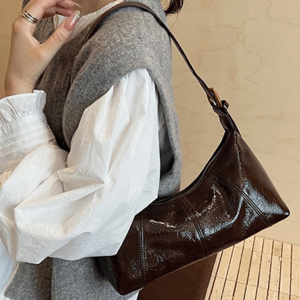 French Leather Underarm Bag Solid Color Commuting Shoulder Bag Fashion Women's Armpit Bag  Winter
