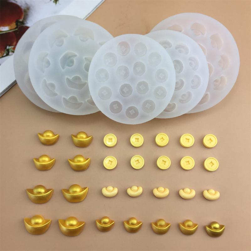 Simulation Yuanbao Kupfermünze Serie Silikonform Kuchen Schokolade Brot Gebäck Kekse Süßigkeiten Gummibärchen Gelee Kerze Backwerkzeuge