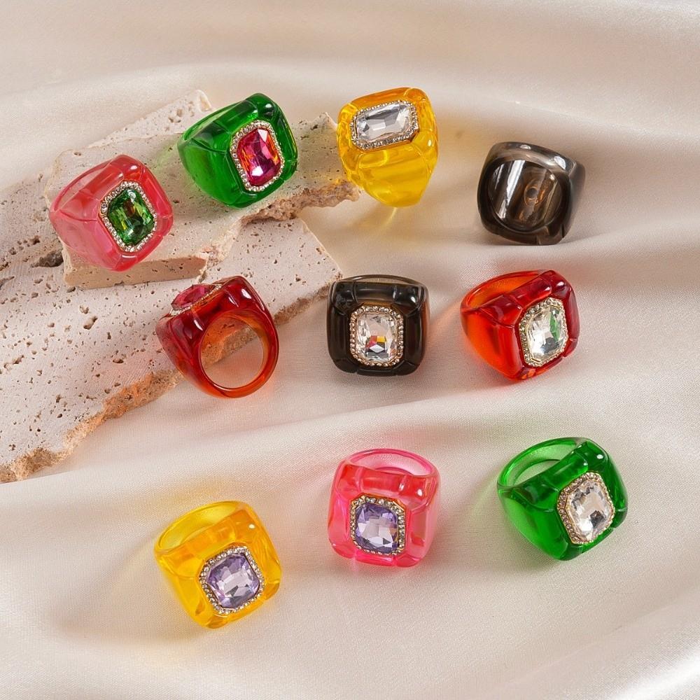 Y2K Classic Acrylic Resin Ring Candy Color Big Dome Plain Ring Geometric Ring  Travel