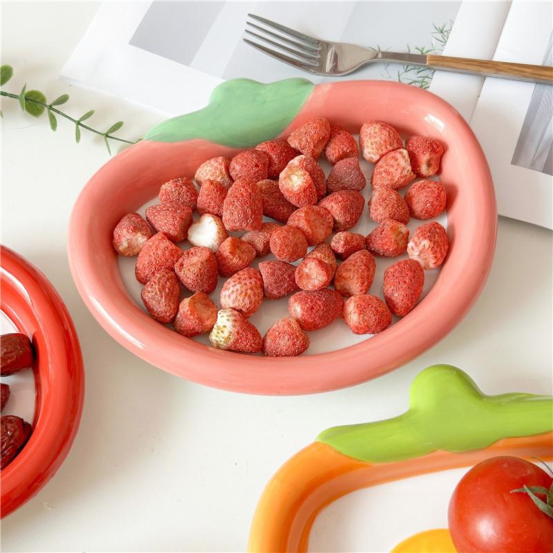 Ceramic Fruit Plate, Dried Fruit Snack Plate, Cute Strawberry Shape Plate, Personalized Underglaze Color Household Snack Plate