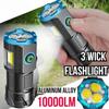 FLSTAR FIRE Strong Light 3 LED Flashlight USB Rechargeable Built-in Battery Waterproof Lantern with Pen Clip and Tail Magnet