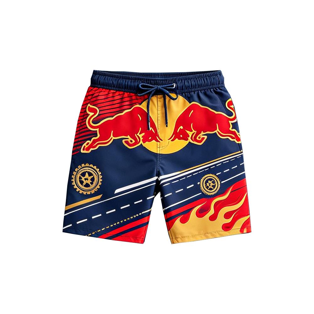 F1 Red Bull Motorsport Swim Shorts Men Summer Quick Dry Beach Board Shorts Casual Sports Racing Style Drawstring Swim Trunks