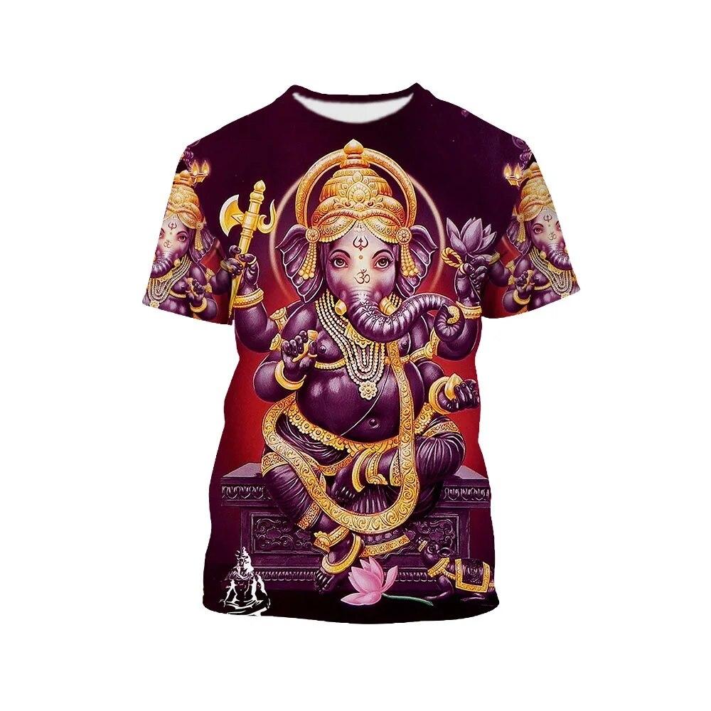 Hindu Wisdom God Ganesha 3D Printed Men T Shirts  Oversized Vintage Tops 90s Aesthetic Streetwear Tees