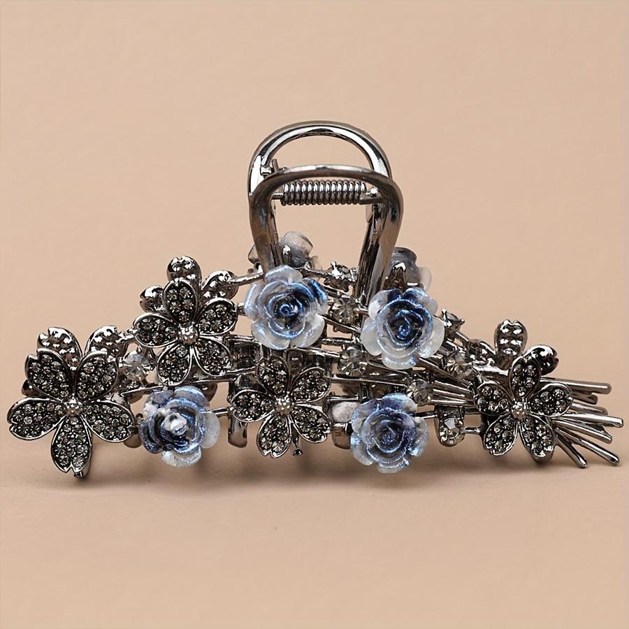 1PCSLarge Vintage Rose Flower Hair Clip with Rhinestones, Elegant and Versatile Fashionable Hair Accessory