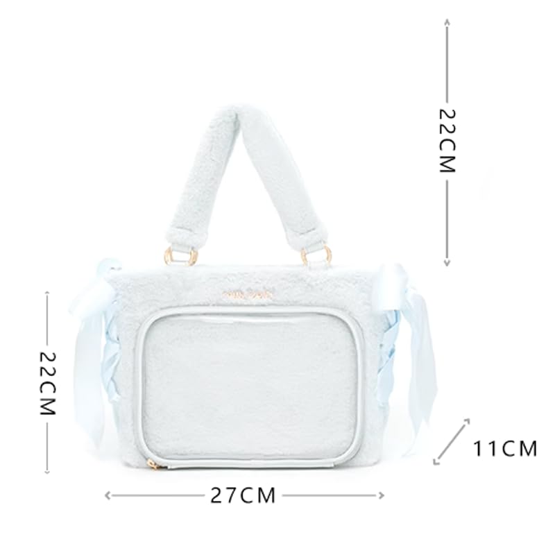 FUYUUNEKO Fluffy Fur Ita Bag with Side Ribbons, Fuyuneko, Floating Cat, MILK DOLLY, Chinese Ita Bag, Oshikatsu, White [Parallel Import]
