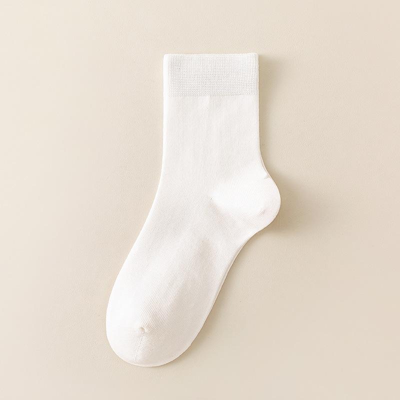 Ladies Spring and Autumn Pure Color Breathable Sweat Absorbing Anti Pilling Boneless Tube Cotton Socks