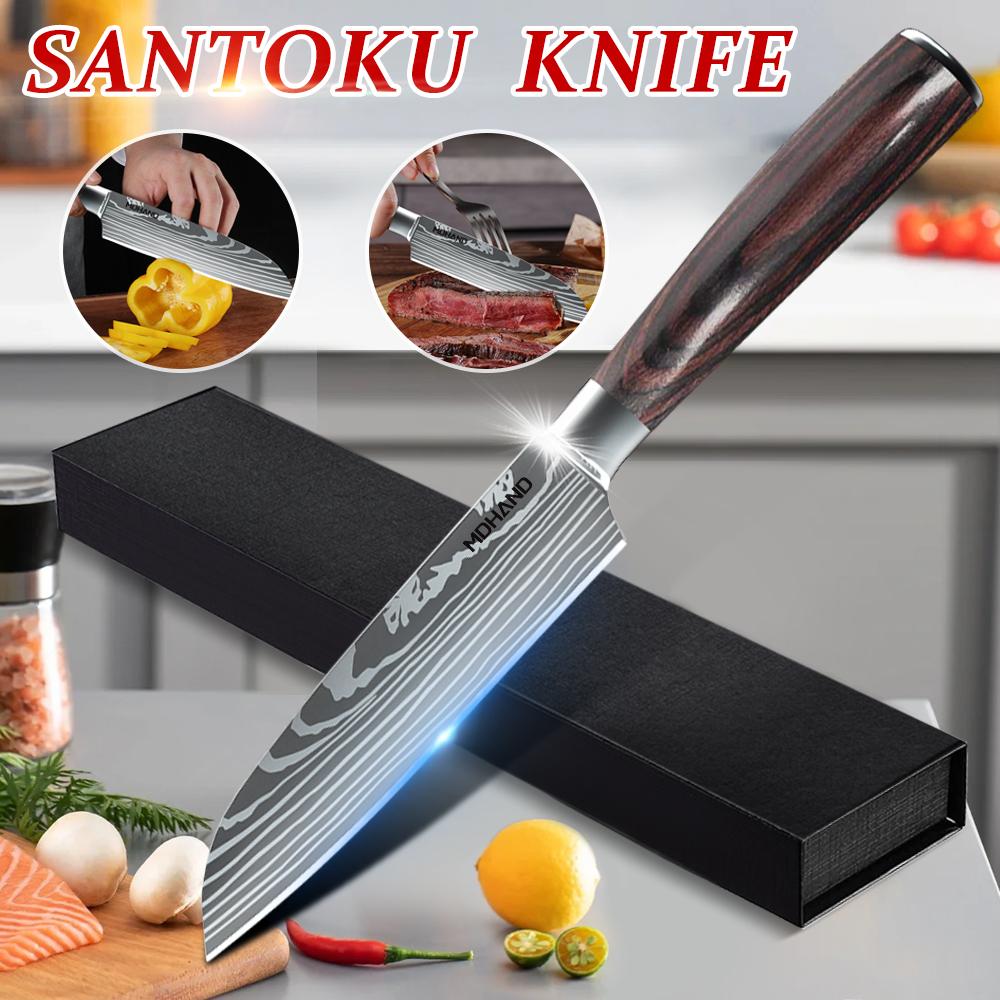 ZENG 5inch Chef Knife Santoku Stainless Steel Cleaver Laser Damascus Pattern Slicing for Cutting Fruit Vegetables Meat Tool