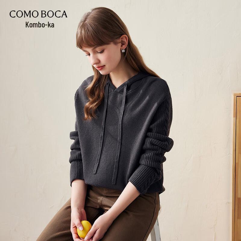 Commomboka Women's Hooded Cable Knit Wool Sweater