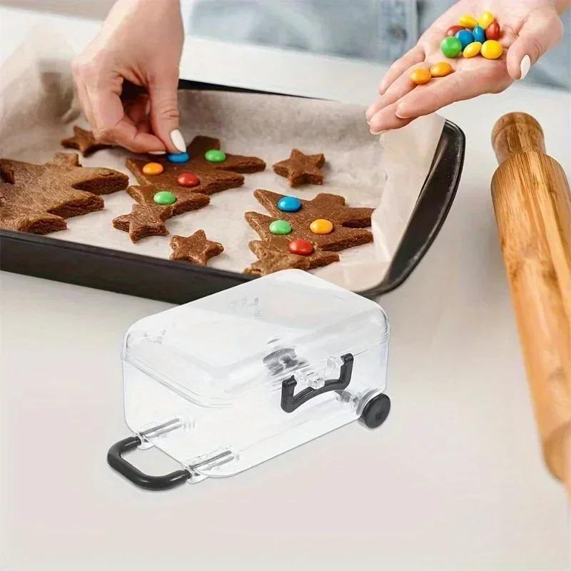12pcs Mini Transparent Plastic Suitcase Storage Boxes with Retractable Wheels Jewelry Snack Organizer