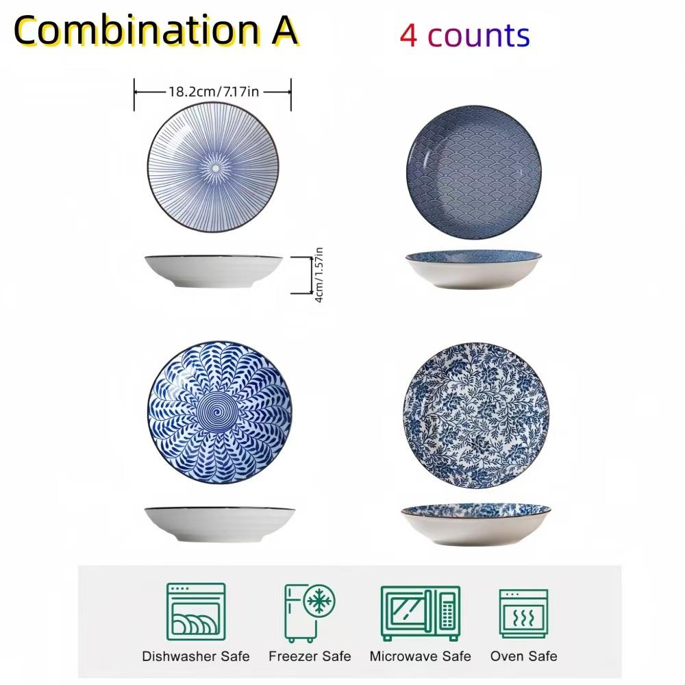 Japanese Tableware Set Home Ceramic Plate Tableware Set Creative Simple and Delicate Round Snack Plate 4pcs