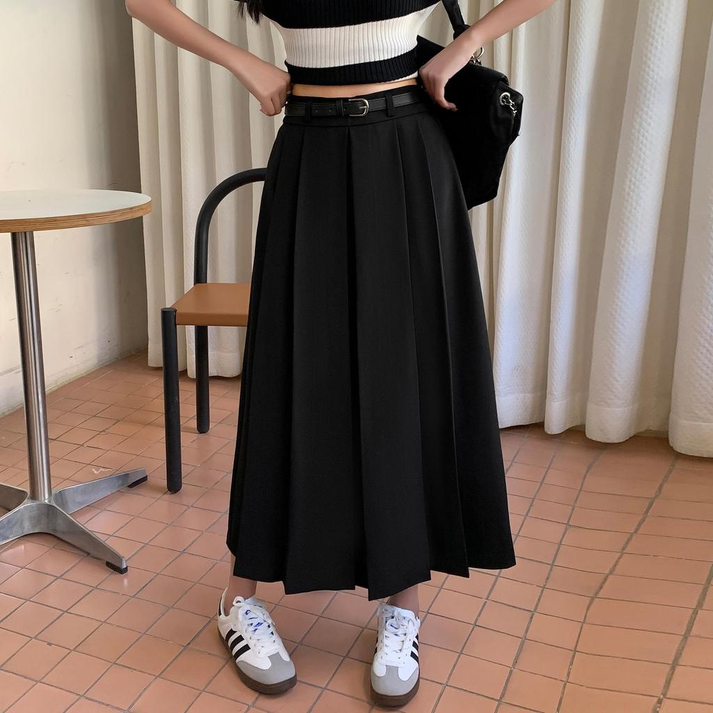 Women's Summer High-Waisted A-line Pleated Drape Skirt Suit