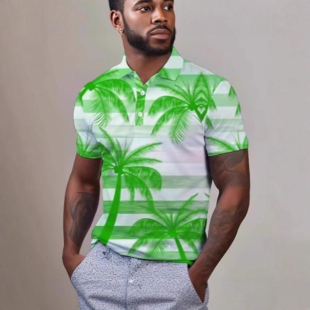 Men's Tropical Leaf Printed Polo Shirt 3D Printed Hawaiian Shirt Street Summer Clothing Short Sleeve Casual Polo Shirt