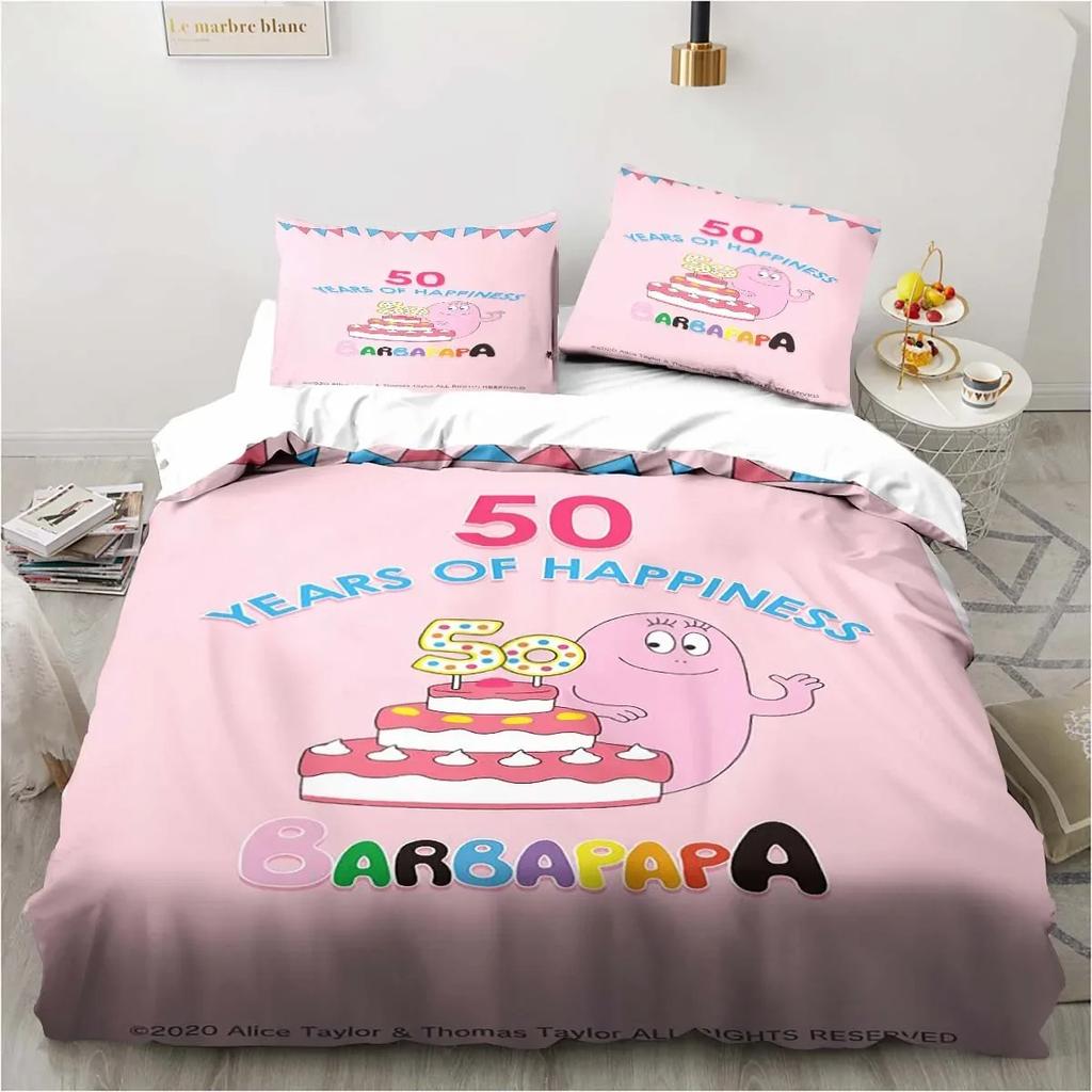 Cute Cartoon Les Barbapapa Bedding Set Soft Duvet Cover for Adult Kids Single Double King Size Bed
