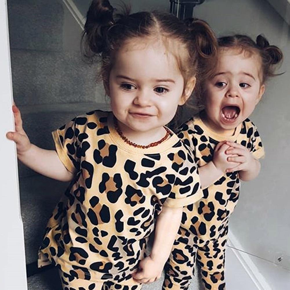 Unisex Baby Kids Leopard Prints T-shirt and Pants 2PCS Outfits Clothes