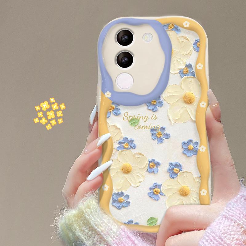 Applicable To Vivos18/17pro Mobile Phone Case X100/90 Full Screen Oil Painting Flower Chain Y77/52s Transparent Soft