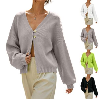 Damski sweter kardigan z dzianiny z dekoltem w serek, długim rękawem i dwoma guzikami, kolorowy top casualowy do noszenia na co dzień