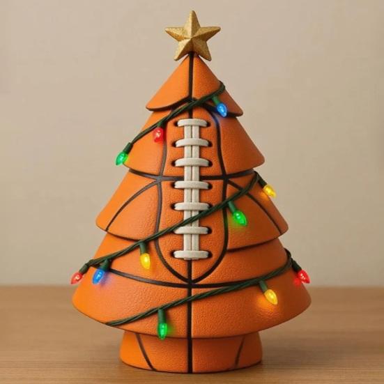 Ball Christmas Tree Ornament Fun Football Xmas Tree Decoration Basketball Tree with Golden Star Topper for Festive Holiday Decor