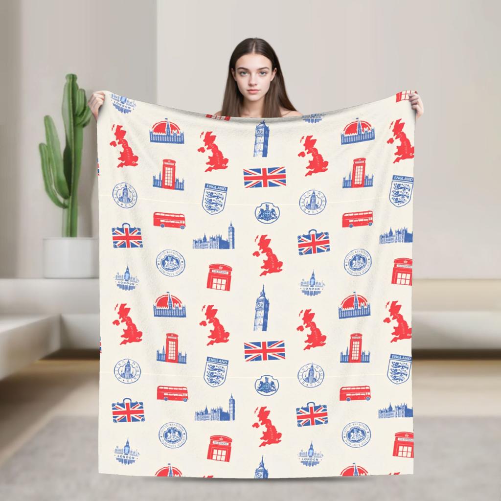 Union Jack Flag Knitted Fashion Blanket Flannel UK United Kingdom Great Britain British Warm Throw Fashion Blanket for Outdoor Travel Breath