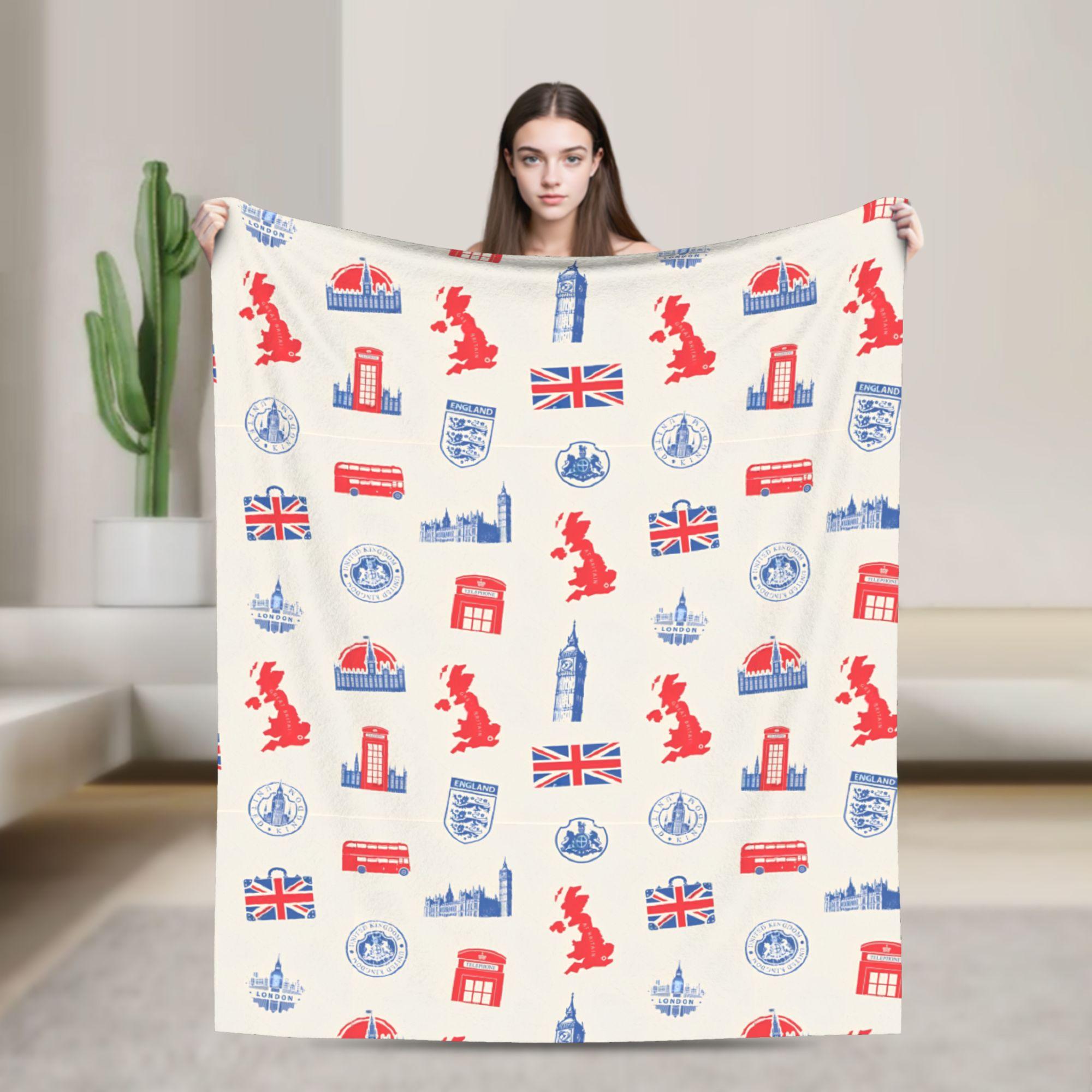 

Union Jack Flag Knitted Fashion Blanket Flannel UK United Kingdom Great Britain British Warm Throw Fashion Blanket for Outdoor Travel Breath 75x90cm