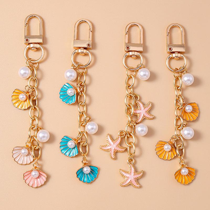 Aihua Cute Keychain Y2K Summer Beach Pearl Shell Key Chains For Women Girls Handbag Pendants Keyring Ocean Vacation Jewelry Gift