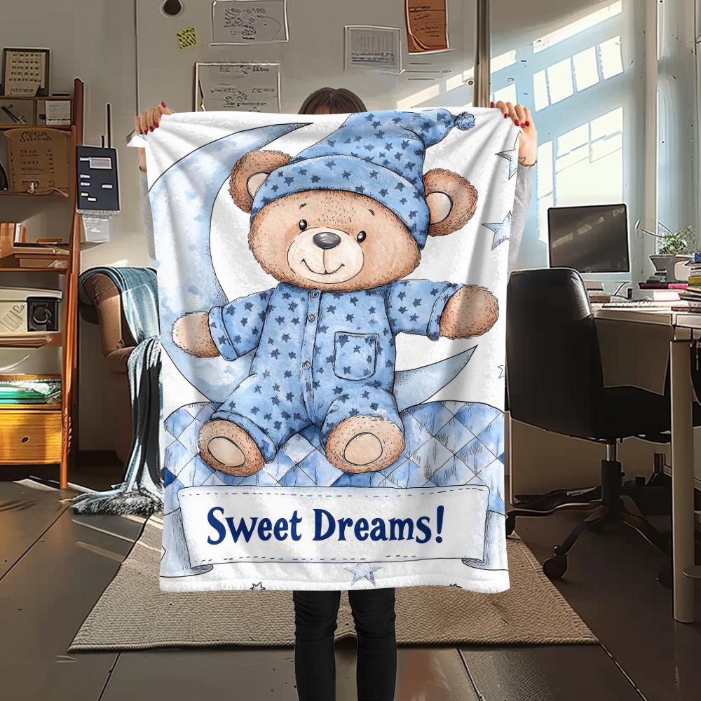 Princess and Little Bear Print Flannel Blanket,High Quality Comfortable for All Seasons,Home Decor,Warmth and Comfort,Perfect for Christmas Gifts