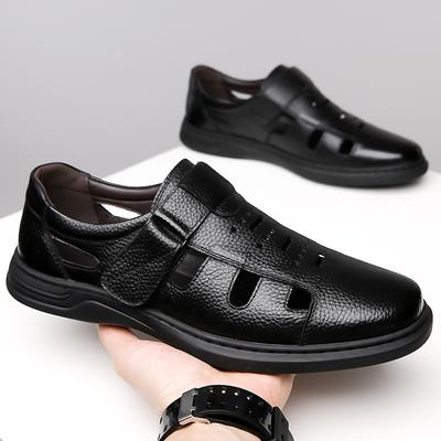 Men's Shoes Summer New Leather Breathable Dad Shoes Middle-aged Men's Hollow Leather Shoes Non-slip Soft-soled Leather Sandals Men