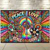 Lebendiger Psychedelischer Peace Love Wandteppich, Hippie Musik Wanddekoration mit Gitarre & Regenbogen für Schlafzimmer