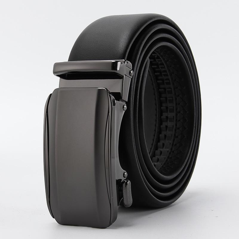 

Новый мужской ремень из кожи второго слоя с автоматической пряжкой, кожаный ремень из чистой натуральной коровьей кожи, деловой повседневный ремень 110-130CM