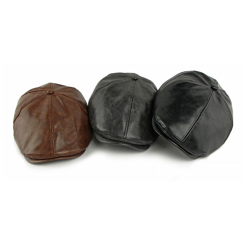 Autumn Winter Hat Men's Retro Leather Beret British Progressive Hat