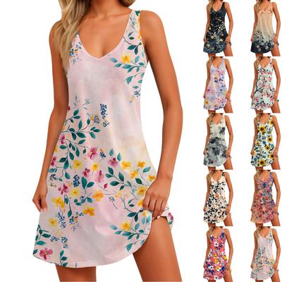 Damenkleid mit Blumendruck, Weste, Rock mit Taschen, Strandrock, Westenrock mit V-Ausschnitt