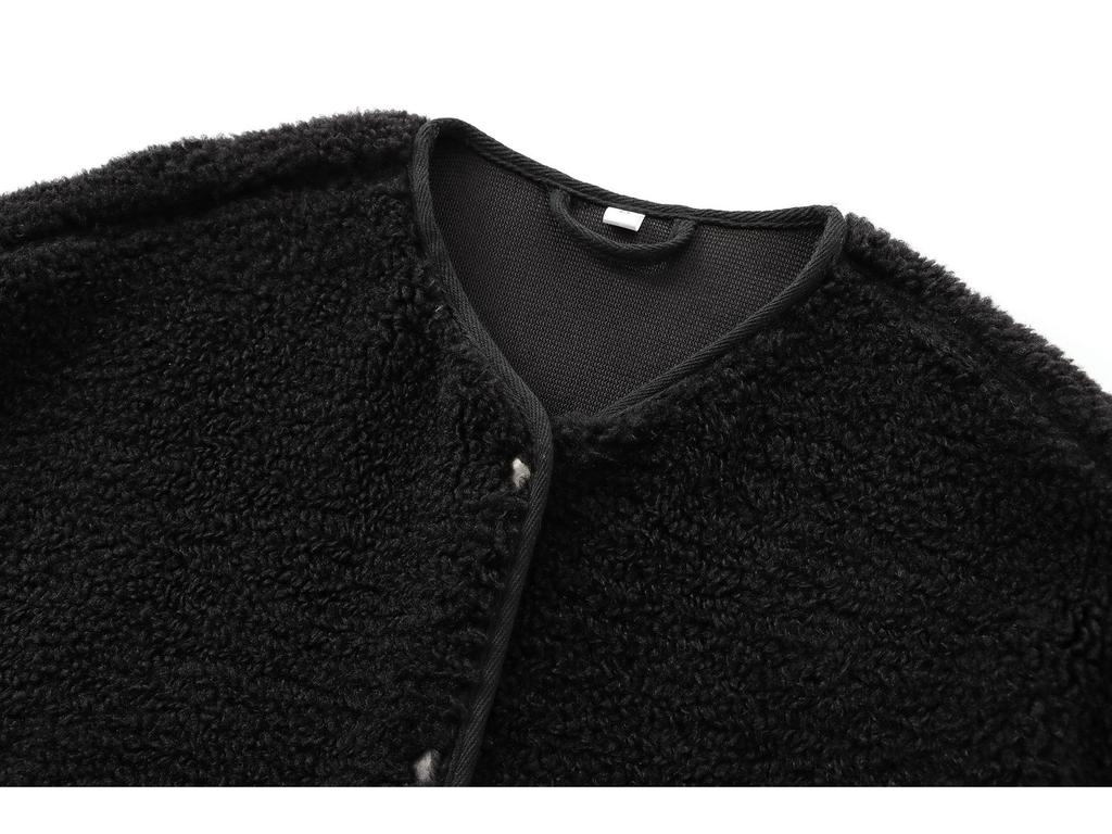 Women's Autumn Plush Teddy Fleece Jacket - European & American Style, Round Neck, Casual, Solid Color.