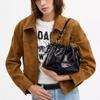 Coach Faye 22 Drawstring Closure Shiny Wrinkled Leather Shoulder Bag Small Women's Black
