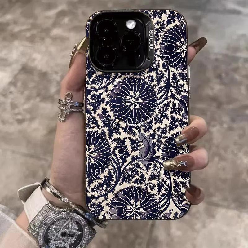 Retro Blue Pattern for Apple iPhone 14/15 Pro, 16 Pro Max, 17 Air - Trendy & High-end Design