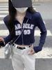 American Retro Hot Girl Double Zipper Cropped Top - Slim Fit Printed T-Shirt for Early Autumn