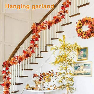 1/2 Stück 175/200CM Herbst Ahornblatt Girlande Innen Außen Hängende Künstliche Blätter Pflanzen Ranke Rattan Halloween Herbst Kamin Veranda Dekoration