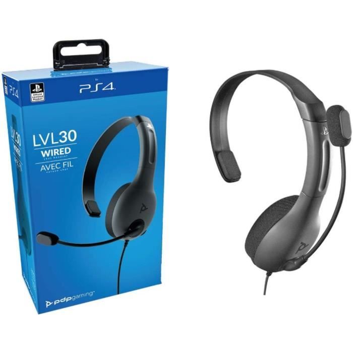 PDP LVL30 Chat Headset Grau für PS4 - Kabelgebundenes Stereo-Headset mit flexiblem Mikrofon - Offiziell lizenziert