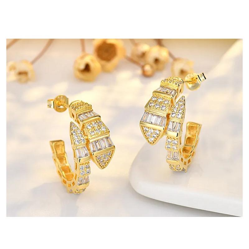 Snake Shape Zircon Stud Earrings Personalized Niche Luxury Jewelry For Women