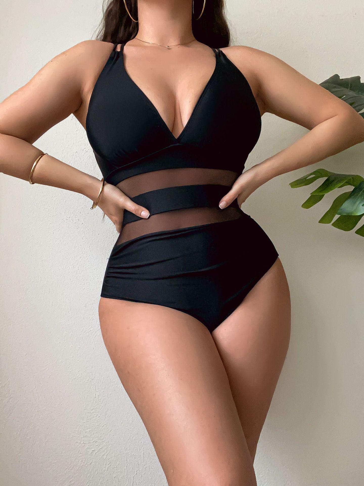 

Сексуальный слитный купальник с сетчатыми вставками - Стиль 2554 Large чёрный