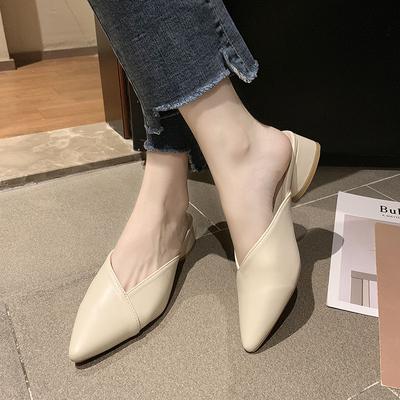 Sandals Pointed Toe Shoes for Women 2025 Black Woman Slippers Low Heel Summer Mules Job Slides Chic and Elegant On Offer B F 39