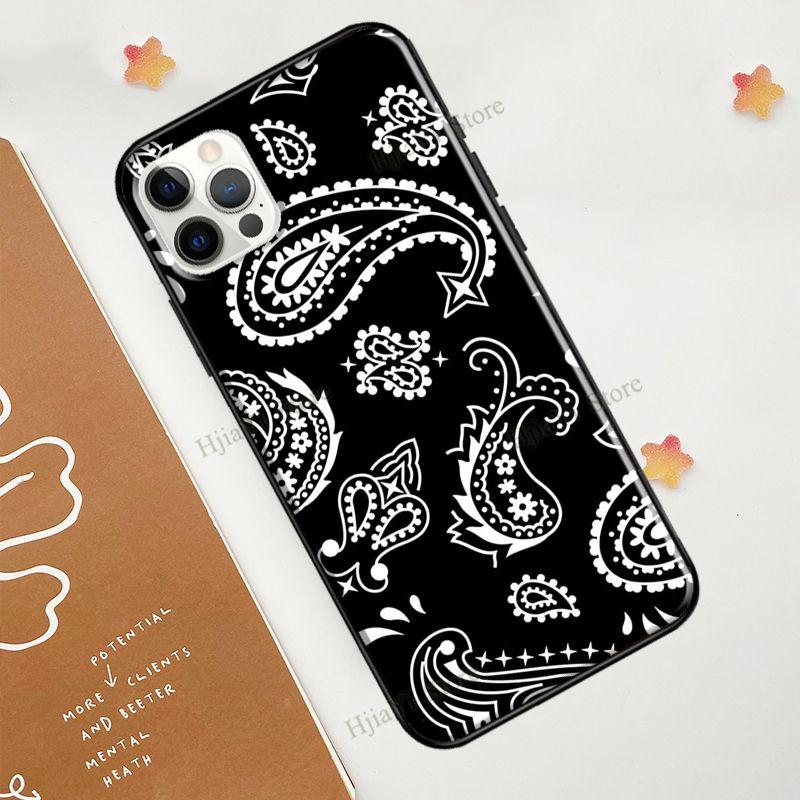 Bandana Naadloos Patroon Zwart Voor iPhone 12 Pro Max 13 mini Hoesje Voor iPhone XR XS X SE 2020 7 8 Plus 11 Pro Max Cover