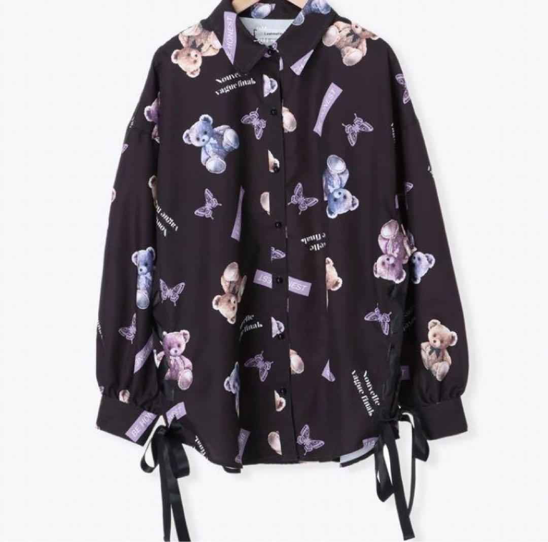 

[USED] Bear Blouse, Dreamy Bear Plush Toy, Long Sleeve Shirt, Top, Landmine, Mass-Produced Black