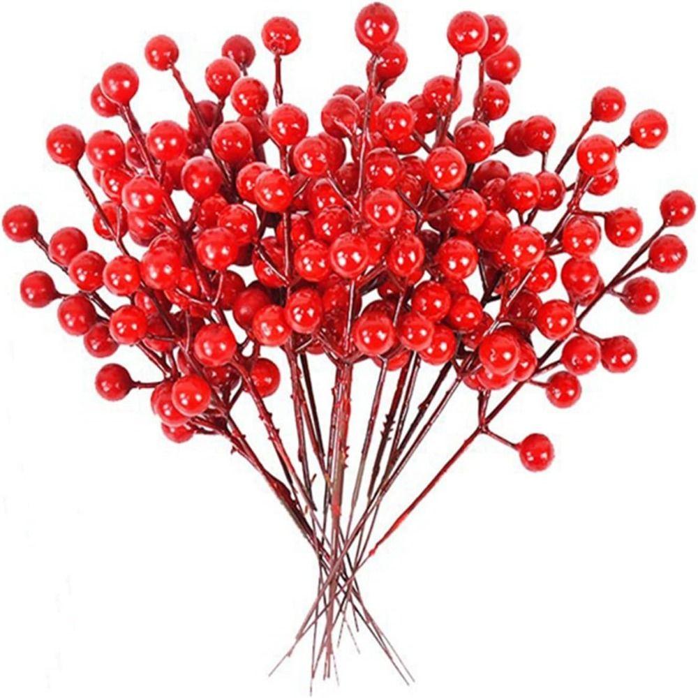 50Pcs 7 Head Artificial Red Berries Reusable Christmas Ornament Simulation Berry  Home Decor