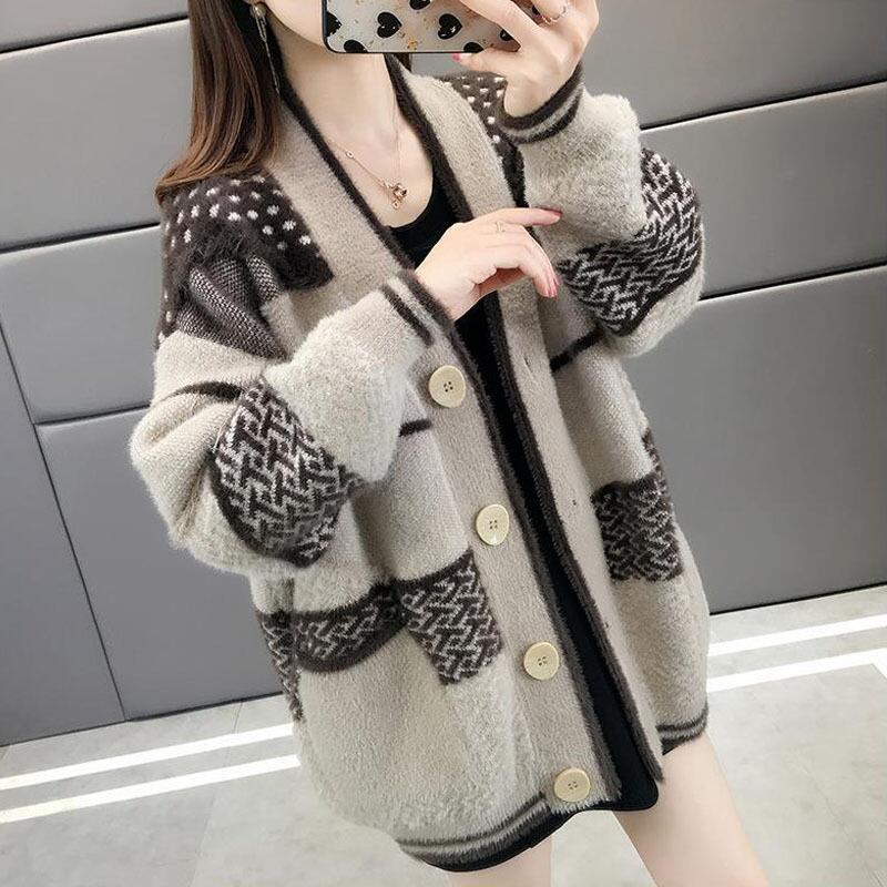 Gilet Veste en Tricot Vison Faux Modèles d'Automne pour Femmes Ample Pull pour Dames Extérieur L'Automne et l'Hiver Extérieur La Balade