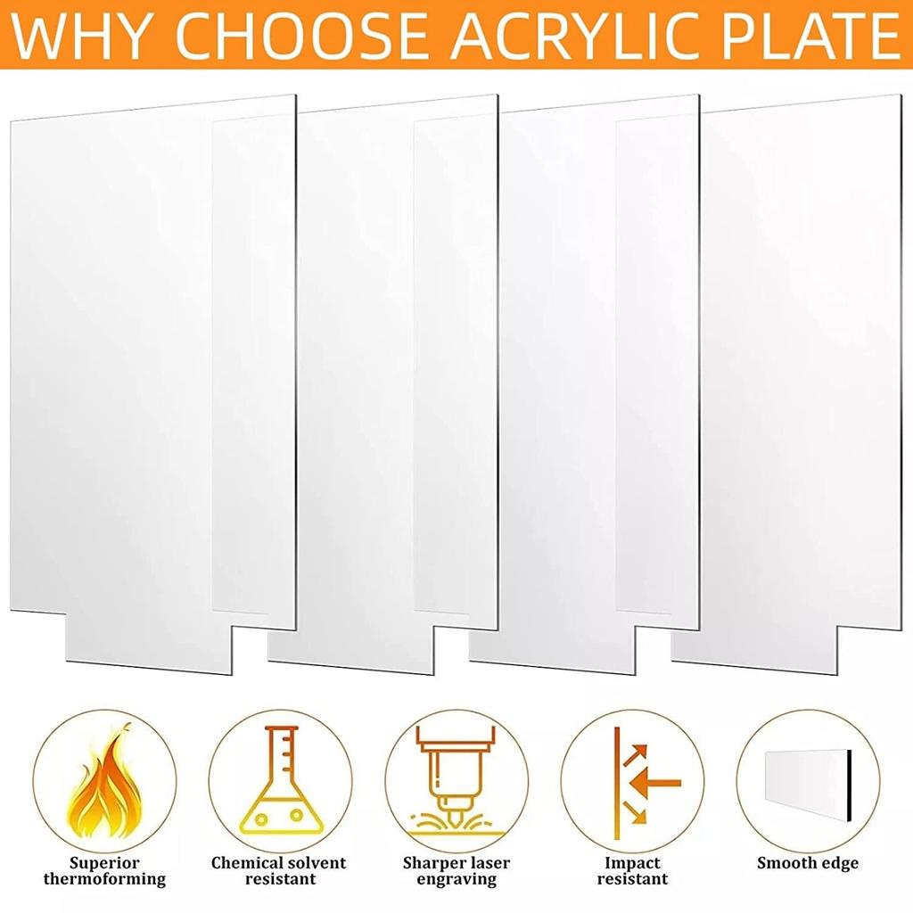 4mm Acrylic Sheet Clear Cast Plexiglass Panel Thick Plastic Glass Board for LED Light Base Signs DIY Display Projects Craft