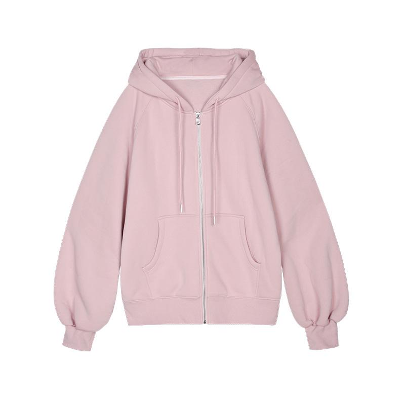 Dámské mikiny 2023 Retro jednobarevné mikiny na zip Oversized mikiny Verze Harajuku Dlouhý rukáv Bundy s kapucí Kabát Krátký Univerzální Top